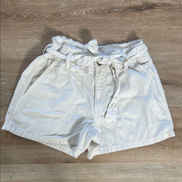 Pants - High Waist Cream Tie-Belt Shorts